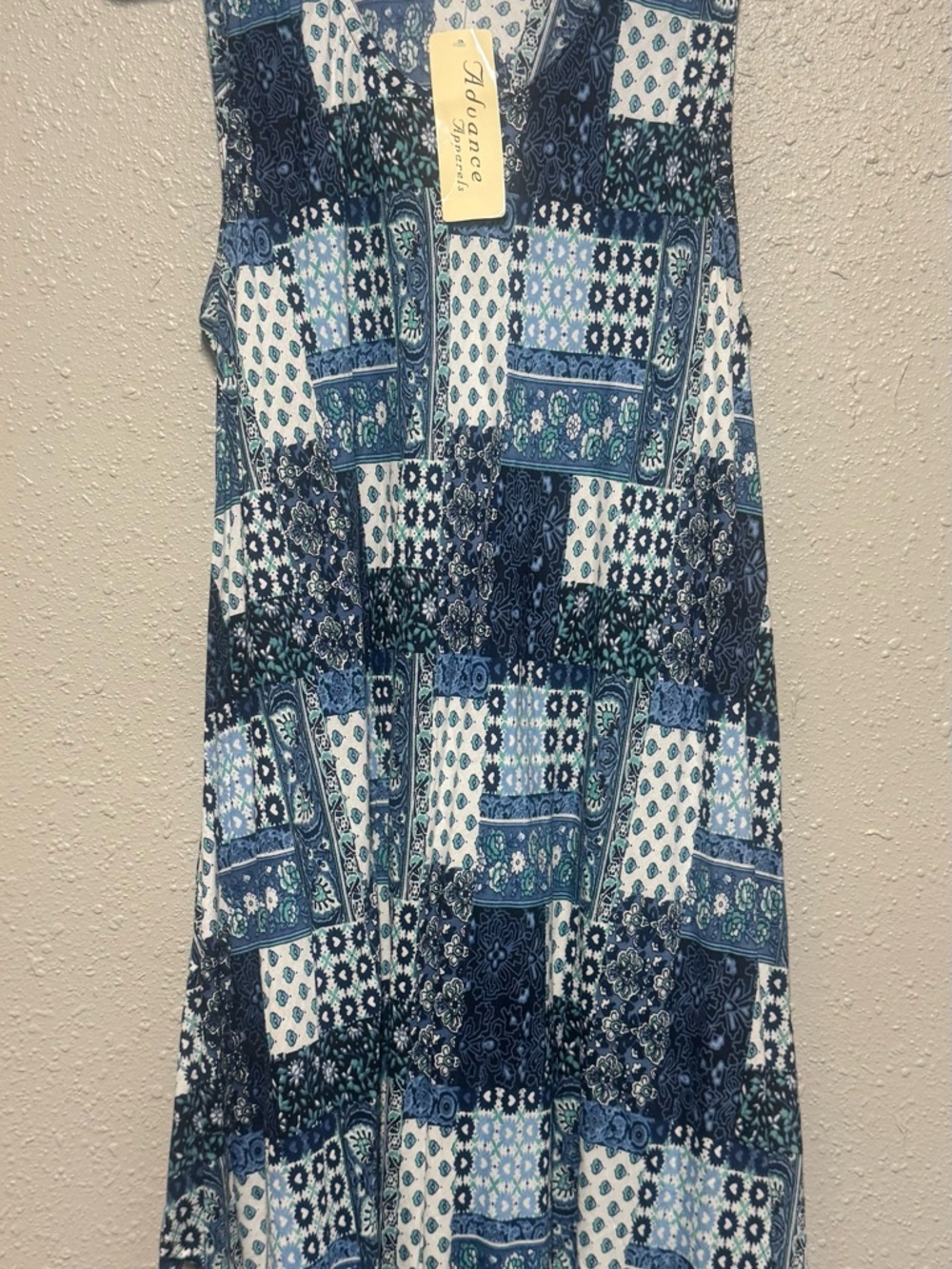 Advance Apparels Blue Patchwork Asymmetrical Maxi Dress